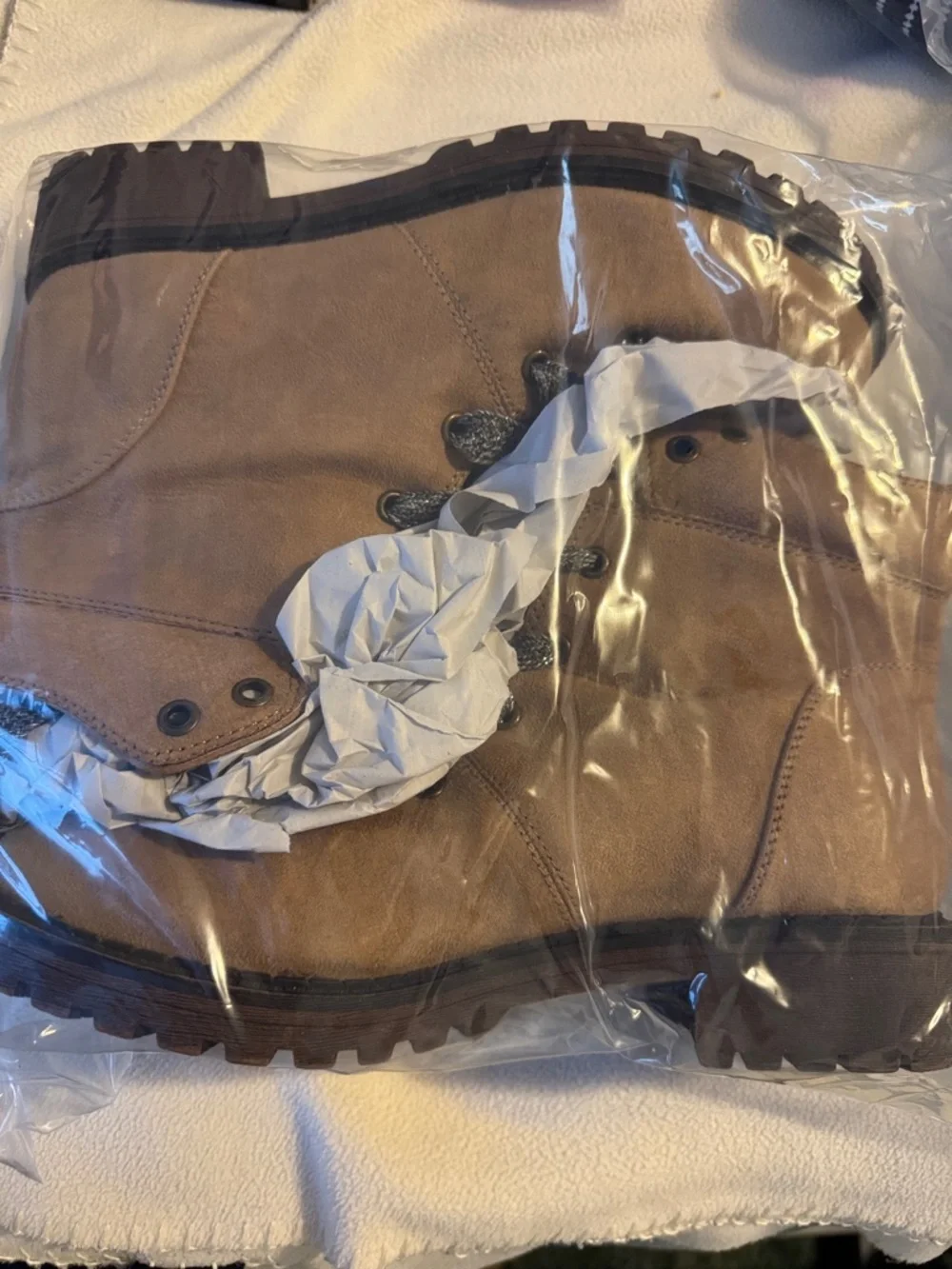Women’s POP Tania Tan Faux Suede Tweed Collar Lace Up Boots Size 9 NWT